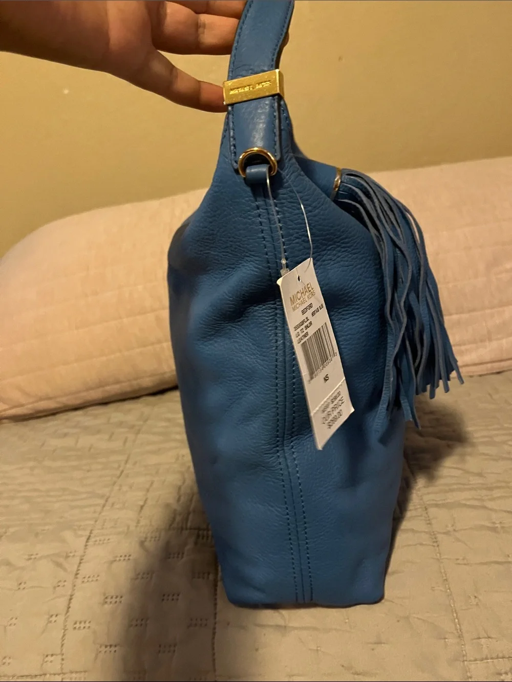 Michael Kors Blue Leather Hobo Bag with Tassel